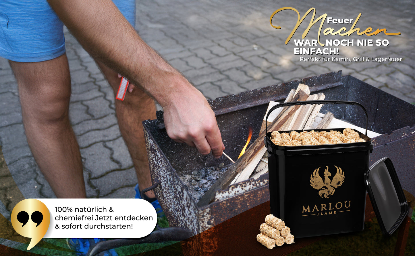 Marlou Flame Kaminanzünder Anzündwolle aus Holzwolle mit Wachs, Ofenanzünder, Feueranzünder für Kamin, Kaminofen & Grill, Holzanzünder & Anzünder für schnelles, sicheres Anzünden